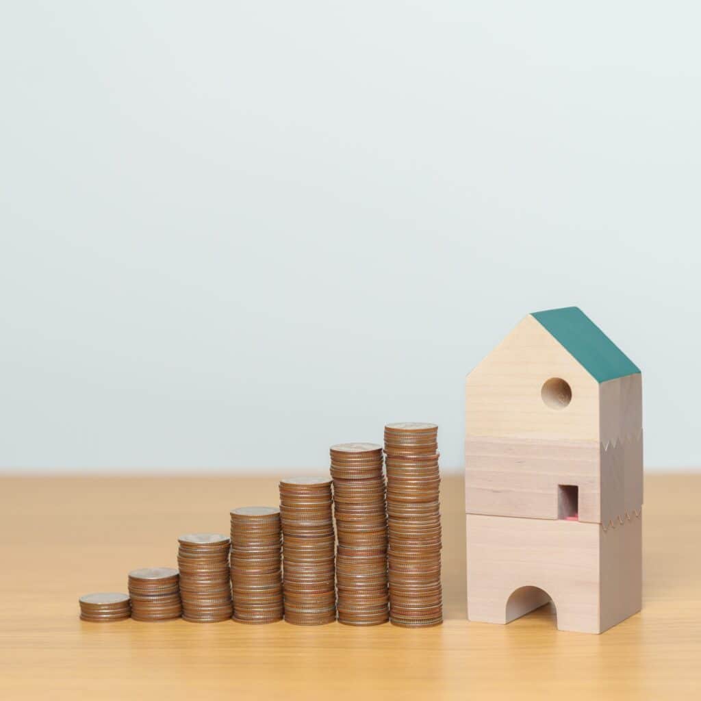 Anlageimmobilien: Investition mit Hebel (Leverage-Effekt) 1 Money Saving, Property investment, House Mortgage and Real Estate Financial concepts.